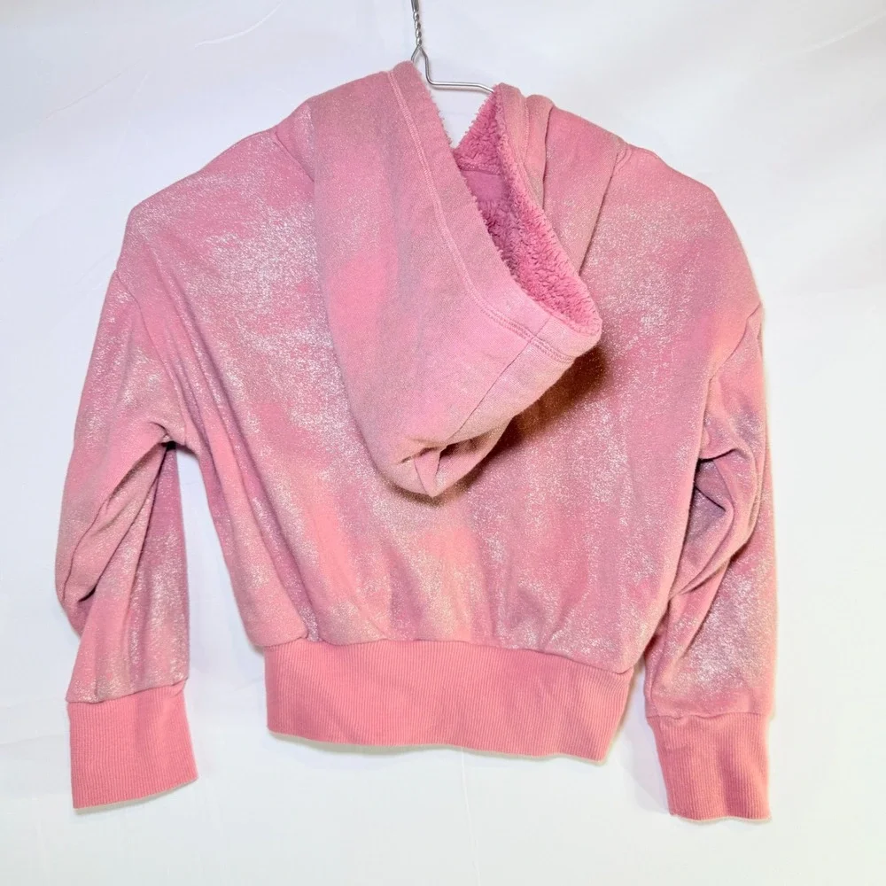 OshKosh Bgosh Girls Pink Shimmer Glitter Hoodie Sherpa Lined Hood Size 6‎ 6x